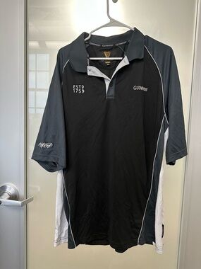 Guinness Men's XXL Black White Sport Golf Rugby Polo Shirt ESTD 1759 Embroidered